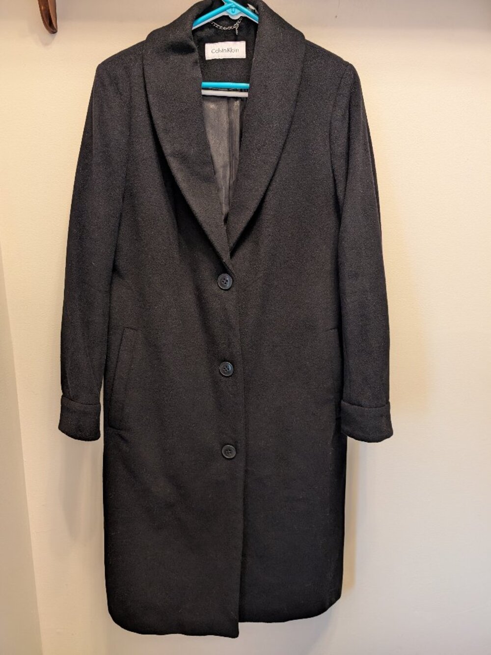 Calvin Klein Black Long Wool Trench Coat size large